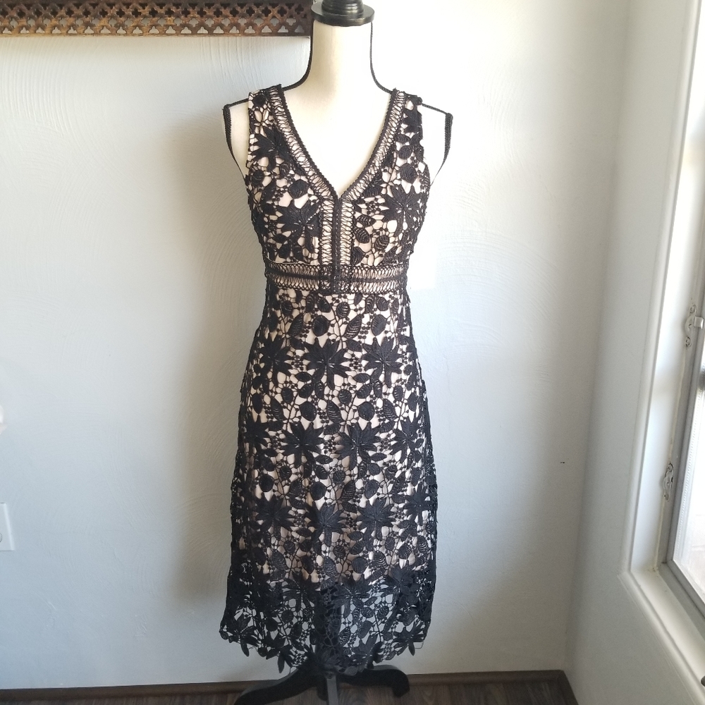 Soprano Black Lace Midi Cocktail Dress NWT